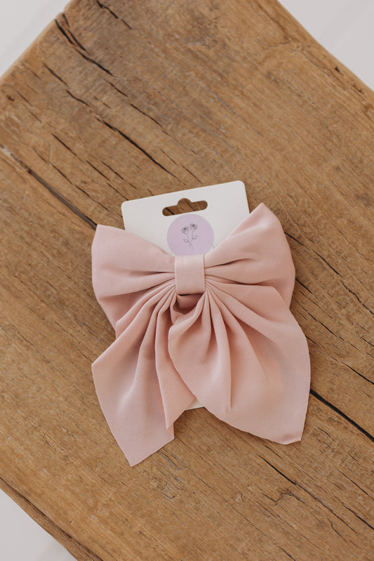 Satin Bow Clip, Blush Pink